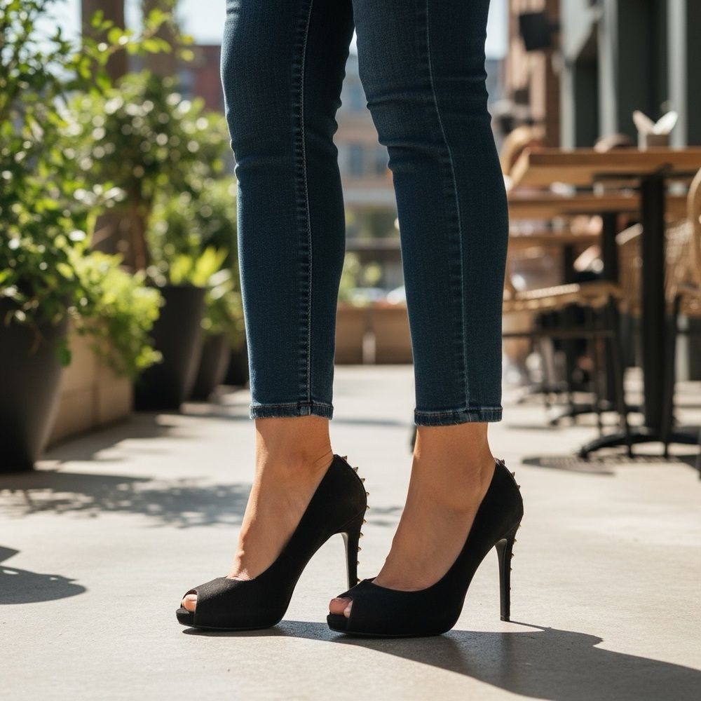 Alexander McQueen black suede leather peep toe spike heels size 37.5